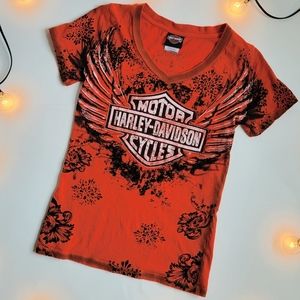 Harley Davidson Orange & Black Wing Tee
